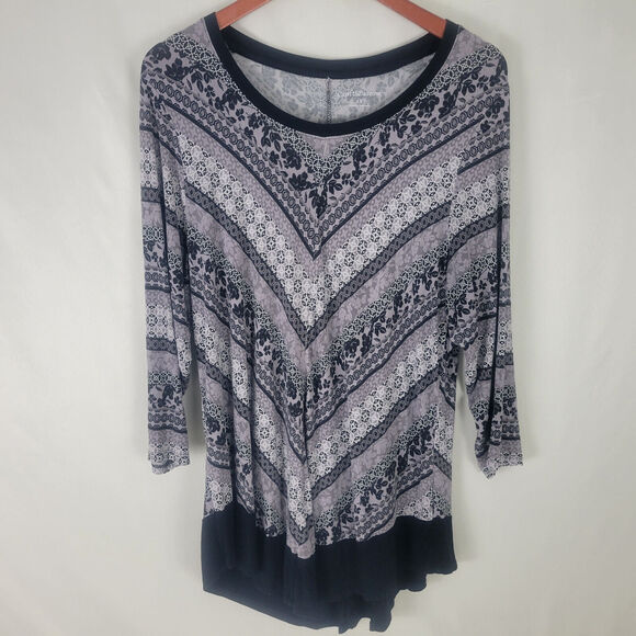 croft & barrow Tops - Croft & Barrow Shirt Womens 1X Gray Top Floral Geometric Long Sleeve Round‎ Neck